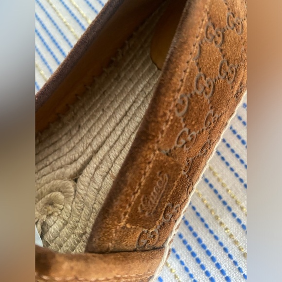 Gucci Suede Guccissima GG Espadrille Flats 37  Nut Brown Authentic - Picture 4 of 12
